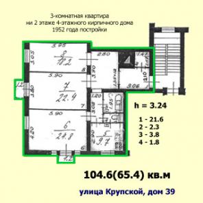 3-комнатная квартира 104м на улице Крупской (Невский, МО-49 Невская Застава) продается