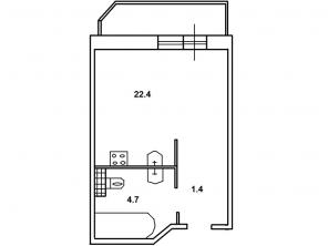 1-к квартира-студия 27 кв.м, Калининский р-н, СПб