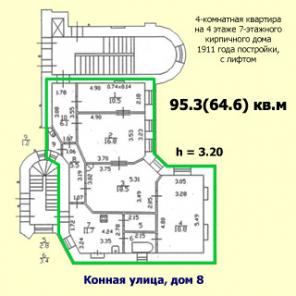 Четырехкомнатная квартира 95м на Конной улице