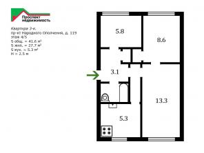 Продажа 3-к. кв. 41 кв.м, Кировский р-н, СПб